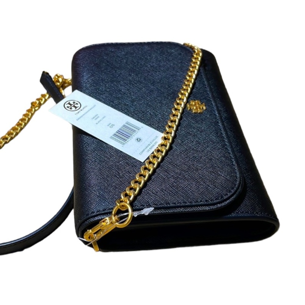 tory burch emerson chain crossbody wallet black NWT